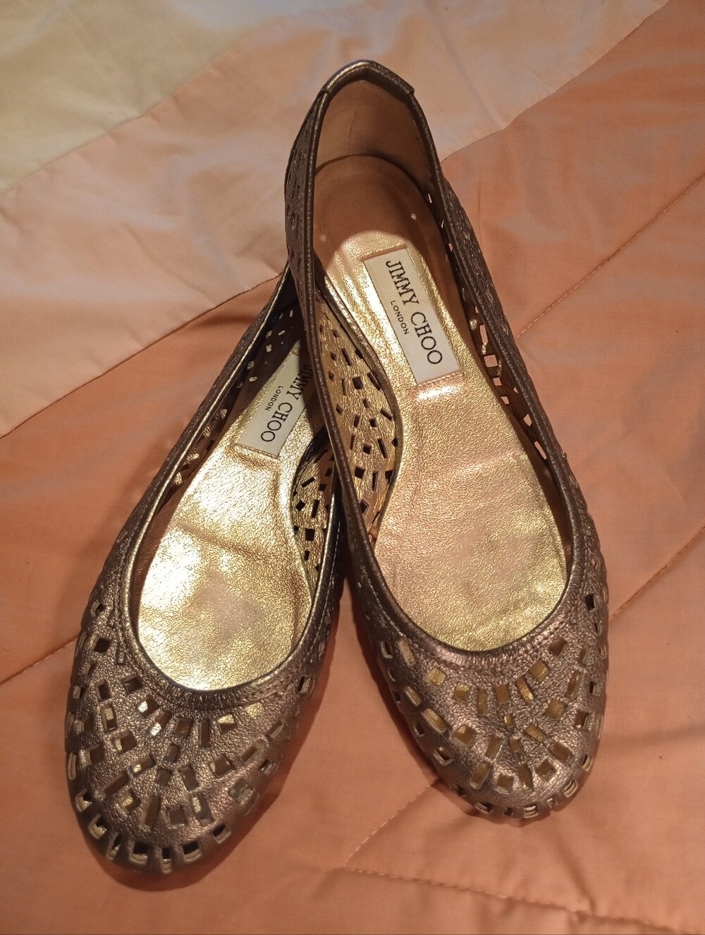 Jimmy Choo Metallic Brown Leather Ballet Flats